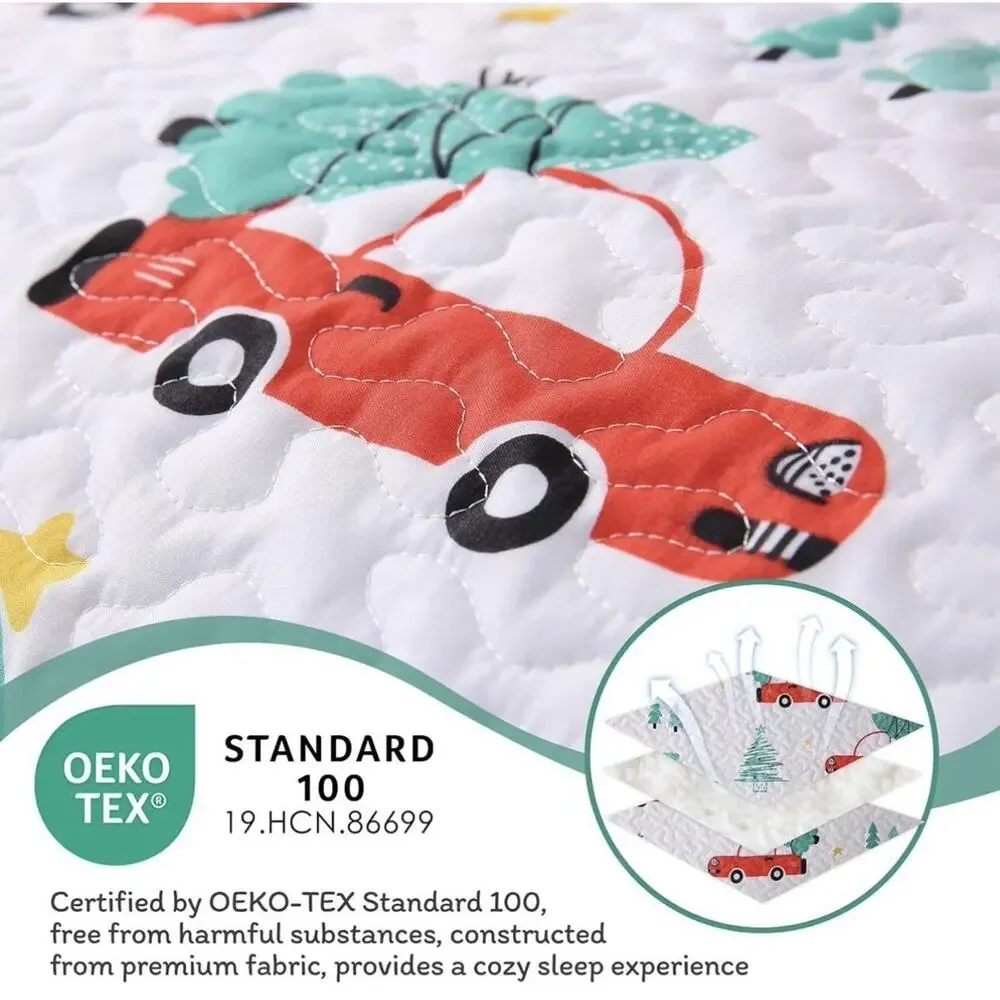 JSD Red Cars Kids Christmas Quilt Set Twin